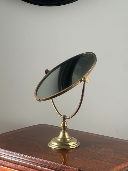 AN ENGLISH BRASS FRAMED SHAVING MIRROR PERHAPS FOR CAMPAIGN USE LATE 19THEARLY 20TH CENTURY - ADDITIONAL PHOTO 1