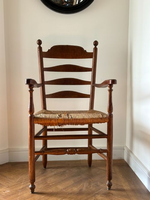 AN UNUSUAL ANGLOINDIAN PRINCIPALLY TEAK FRAMED RUSH SEATED CHAIR C1900 - ADDITIONAL PHOTO 5