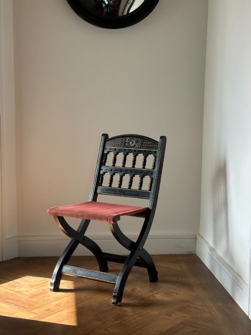 bruce talbert 18381881 a gothic revival ebonised mahogany folding chair probably made by gillows - CATEGORY: ANTIQUE CHAIRS - DATED 19TH CENTURY