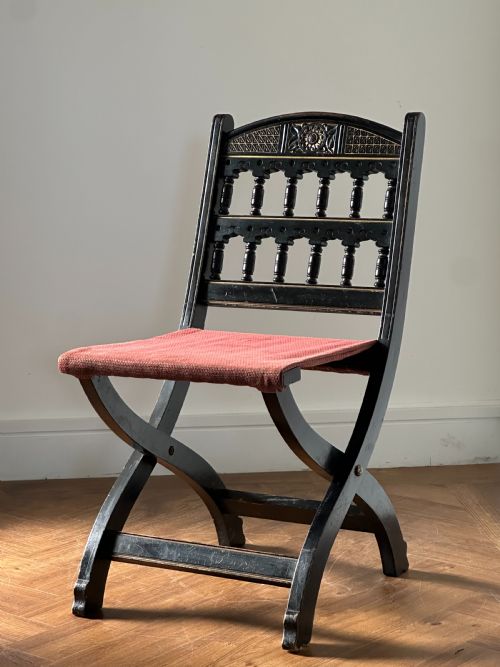 BRUCE TALBERT 18381881 A GOTHIC REVIVAL EBONISED MAHOGANY FOLDING CHAIR PROBABLY MADE BY GILLOWS - ADDITIONAL PHOTO 1