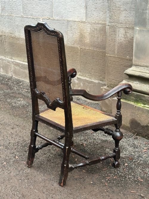 AN INTERESTING PAINTED WALNUT OPEN ARMCHAIR IN THE CAROLEAN TASTE POSSIBLY AMERICAN C17001720 - ADDITIONAL PHOTO 6