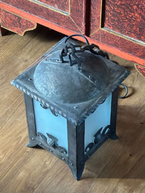 A SCOTTISH ARTS AND CRAFTS STEEL HALL LANTERN - ADDITIONAL PHOTO 1