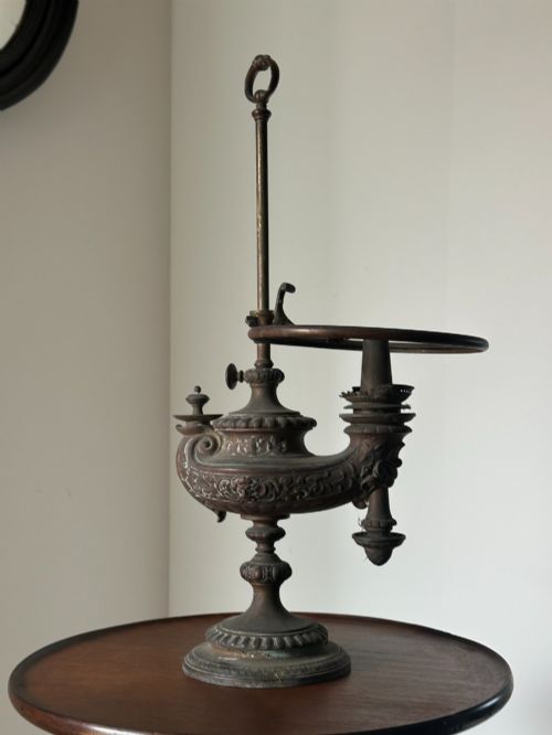 A LATE 19TH CENTURY BRASS 'HARVARD STUDENT'S OIL LAMP' BY WILD AND WESSEL BERLIN