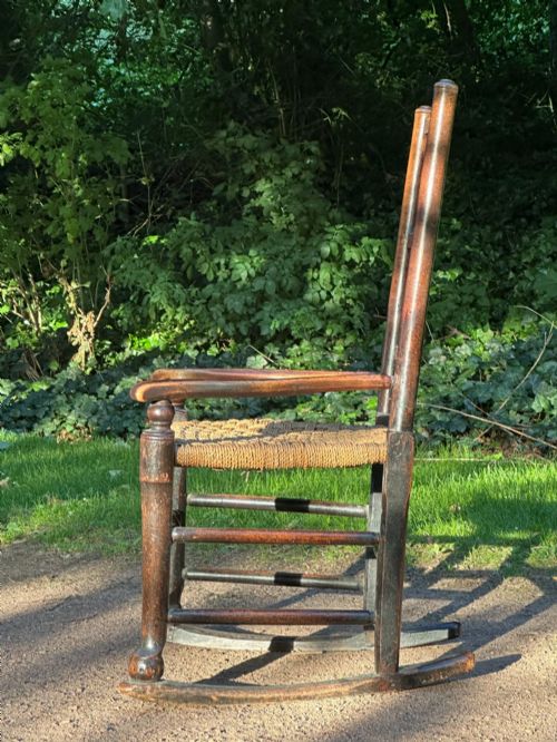 A SMALL GEORGE III ELM AND ASH ROCKING CHAIR LANCASHIRECHESHIRE - ADDITIONAL PHOTO 1