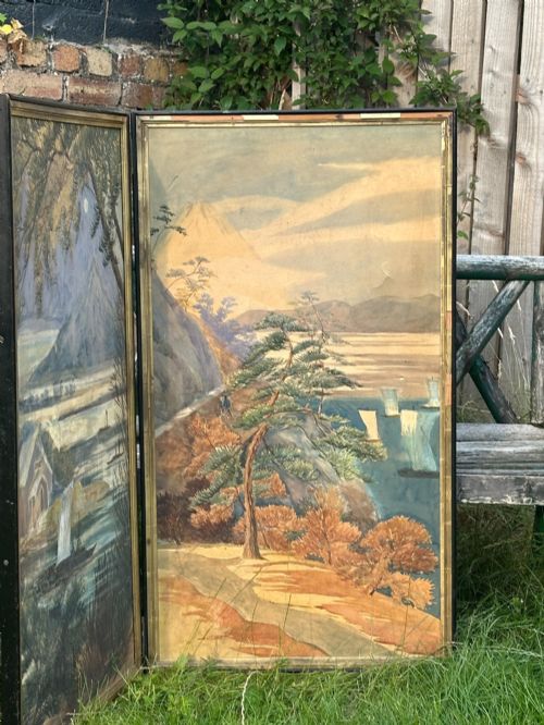 A LATE 19TH CENTURY HANDPAINTED JAPANESE DOUBLE SIDED SCREEN INCORPORATING FOUR SEPARATE CANVAS PANELS - ADDITIONAL PHOTO 12