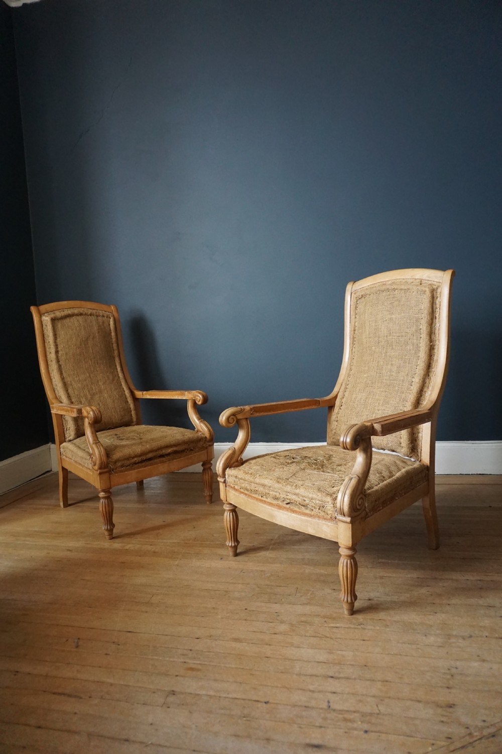 An unusual pair of George IV birch library armchairs in the manner of James Mein of Kelso View III