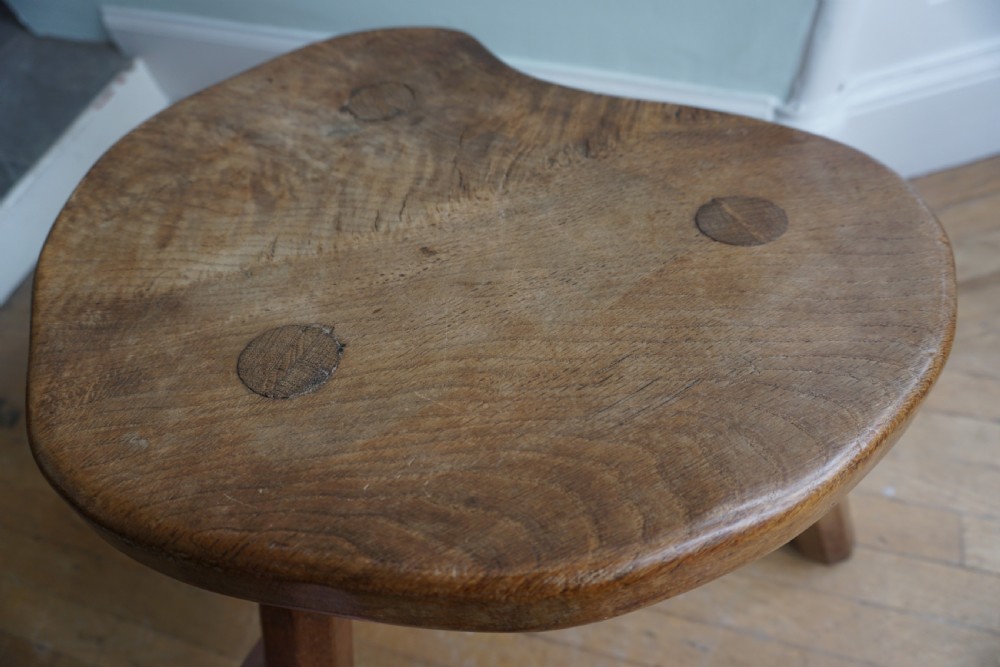 Robert 'Mouseman' Thompson (1876-1955): A rare oak Cow stool, made in the 1930s View II