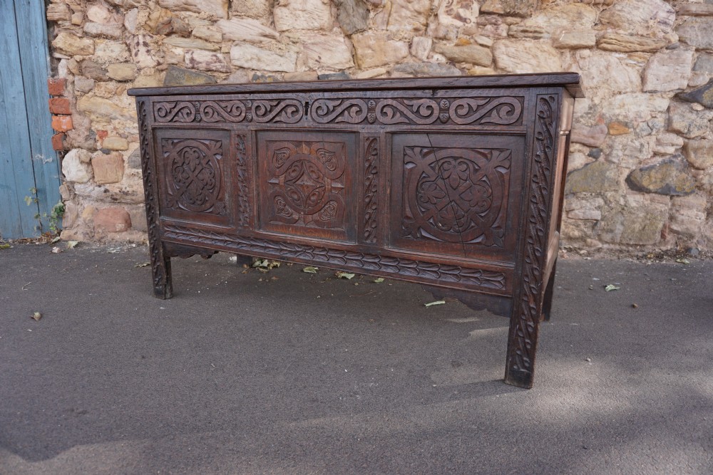 An English Civil War Period oak joined coffer c.1630-1650, Somerset, West Country