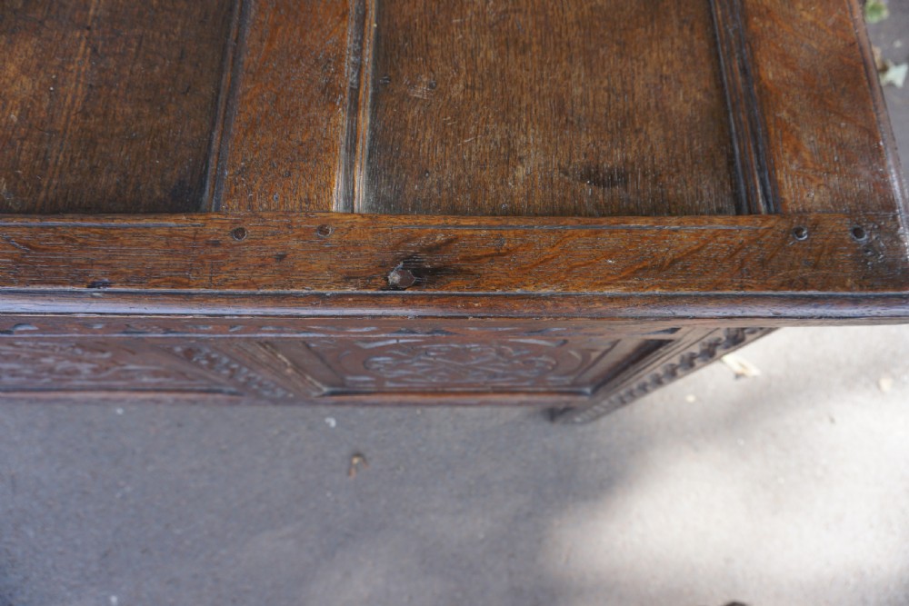 An English Civil War Period oak joined coffer c.1630-1650, Somerset, West Country View V