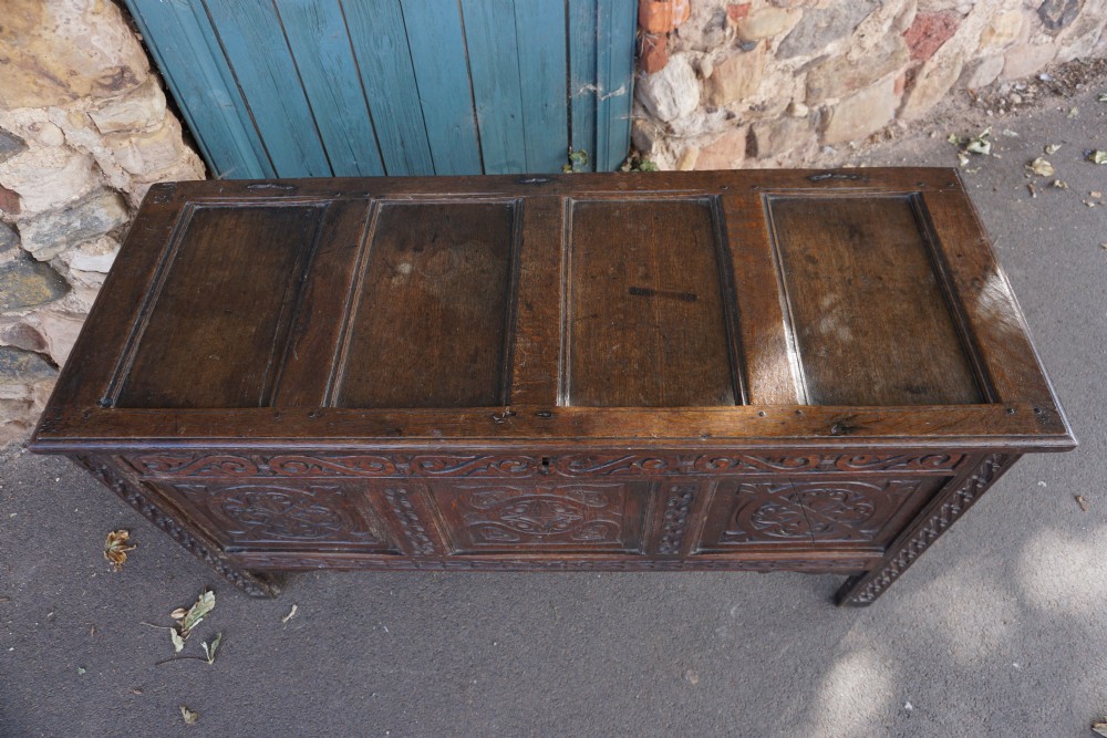 An English Civil War Period oak joined coffer c.1630-1650, Somerset, West Country View XI