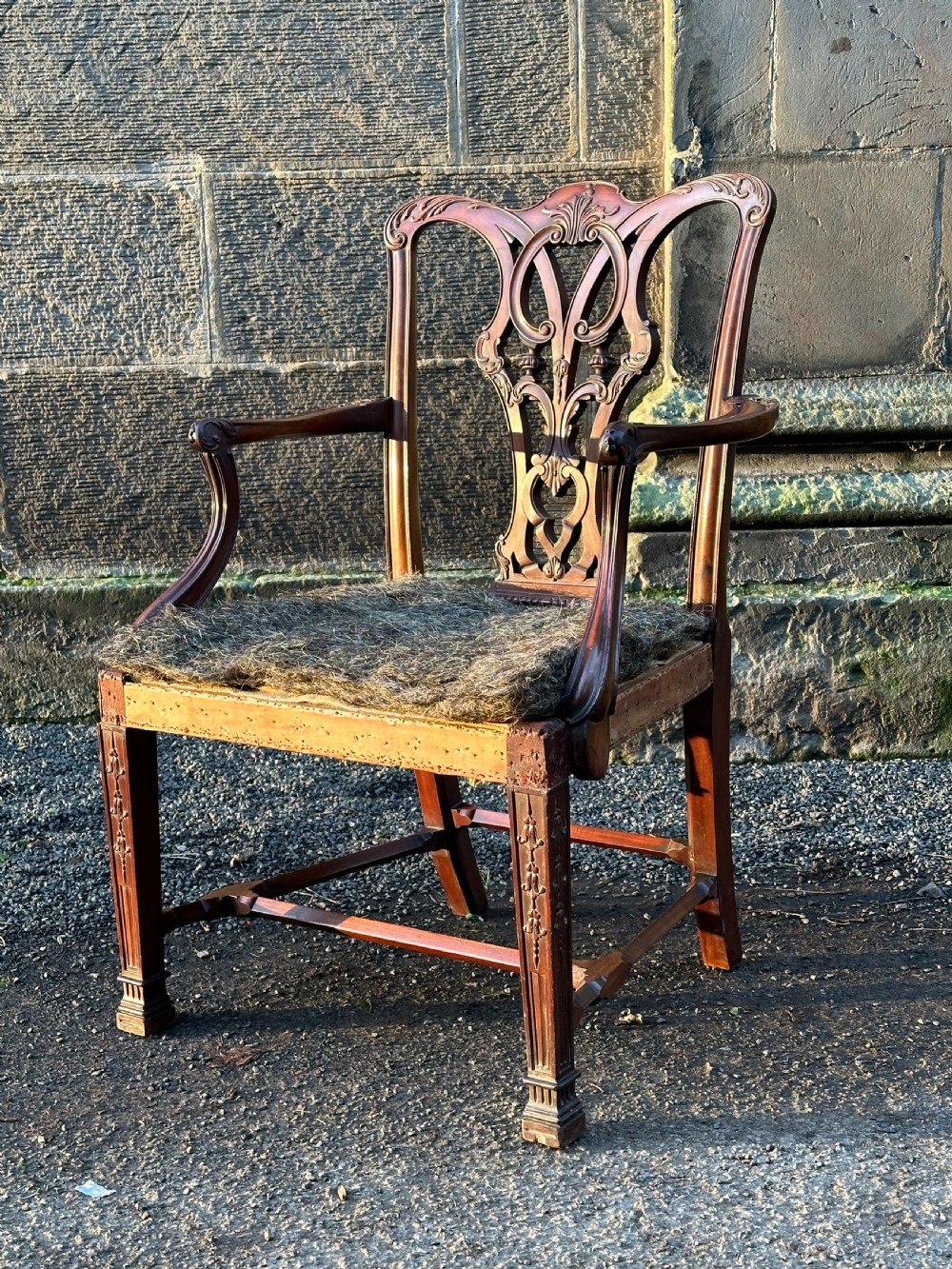 A fine George III style carved mahogany elbow chair, signed Alex Campbell 1907 View VIII