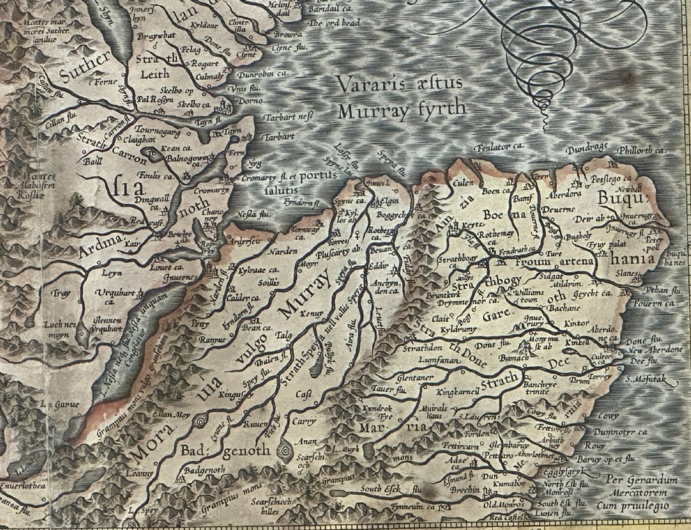 A hand-coloured 17th-century engraved map of northern Scotland, the Hebrides, and the Orkney Islands by Gerard Mercator. View IV