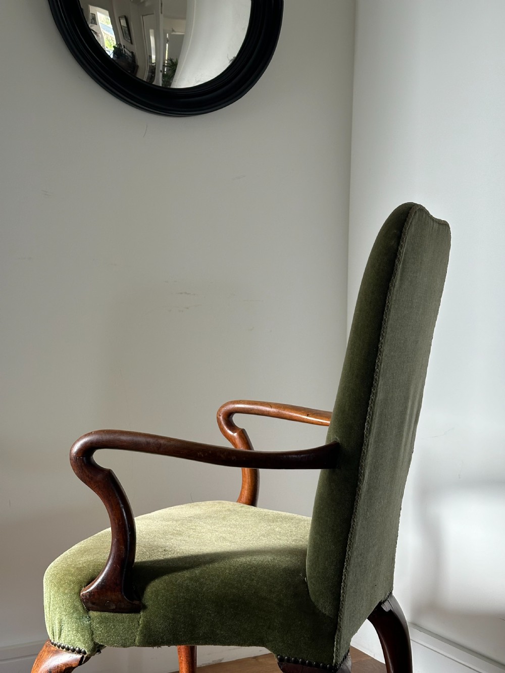 A George I carved walnut shepherd's crook armchair, c.1725 View III
