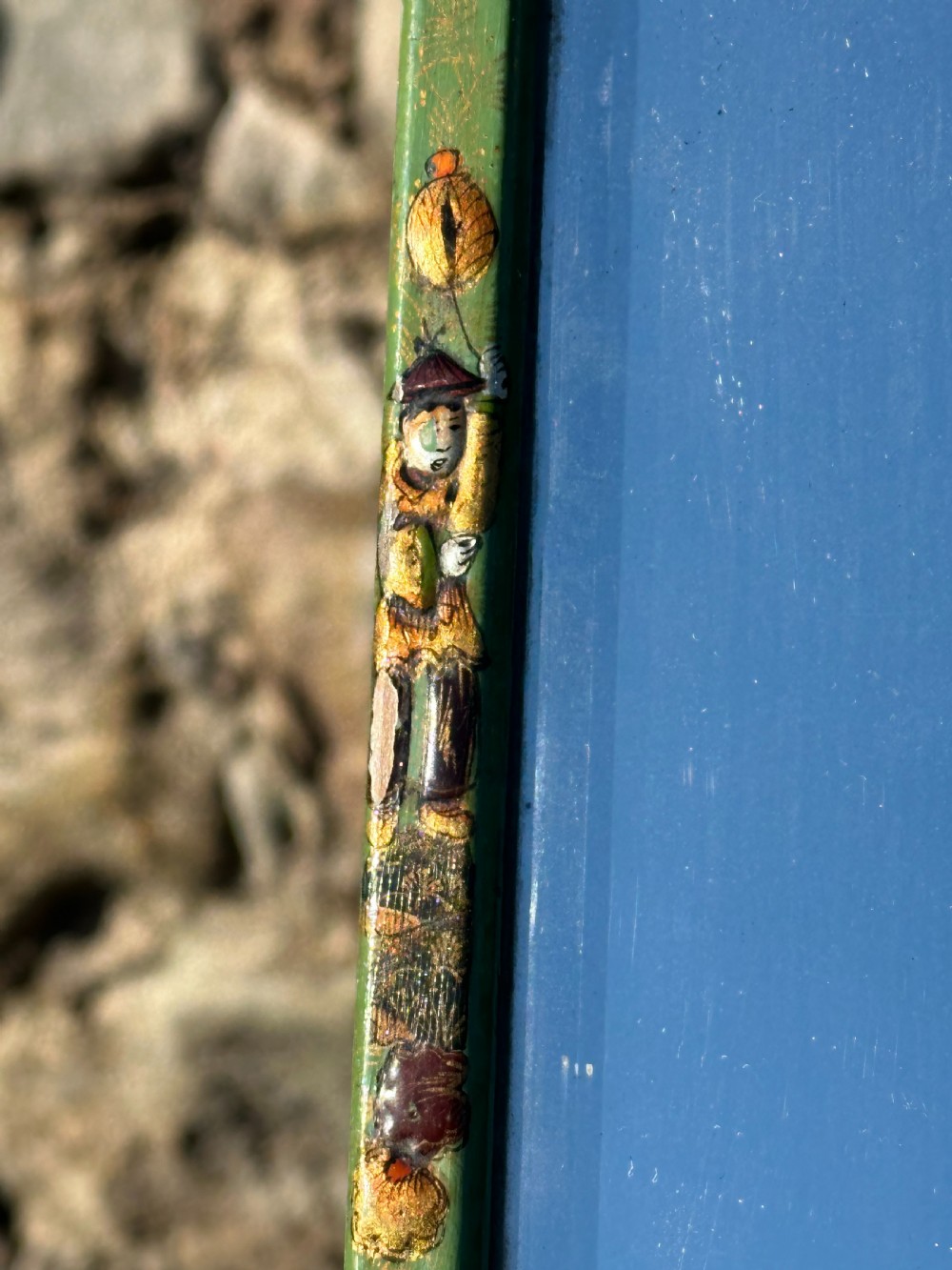 An apple-green lacquered and chinoiserie decorated easel mirror attributed to Whytock & Reid of Edinburgh View III