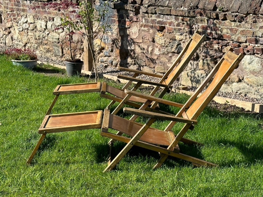 A rare pair of English beech and laminated beech ocean liner deck chairs View III