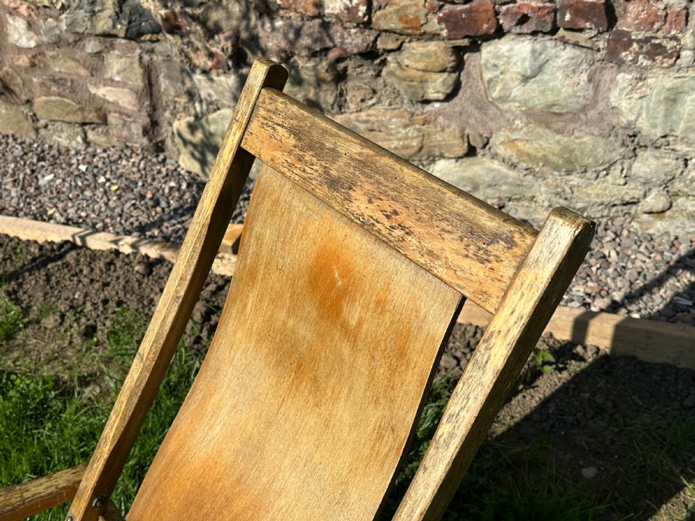 A rare pair of English beech and laminated beech ocean liner deck chairs View V