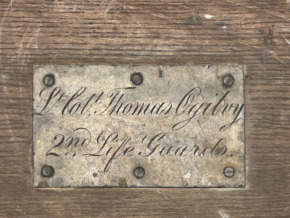 A large mid-19th century oak and iron bound silver chest made for Lt. Colonel Thomas Ogilvy, 2nd Life Guards View X