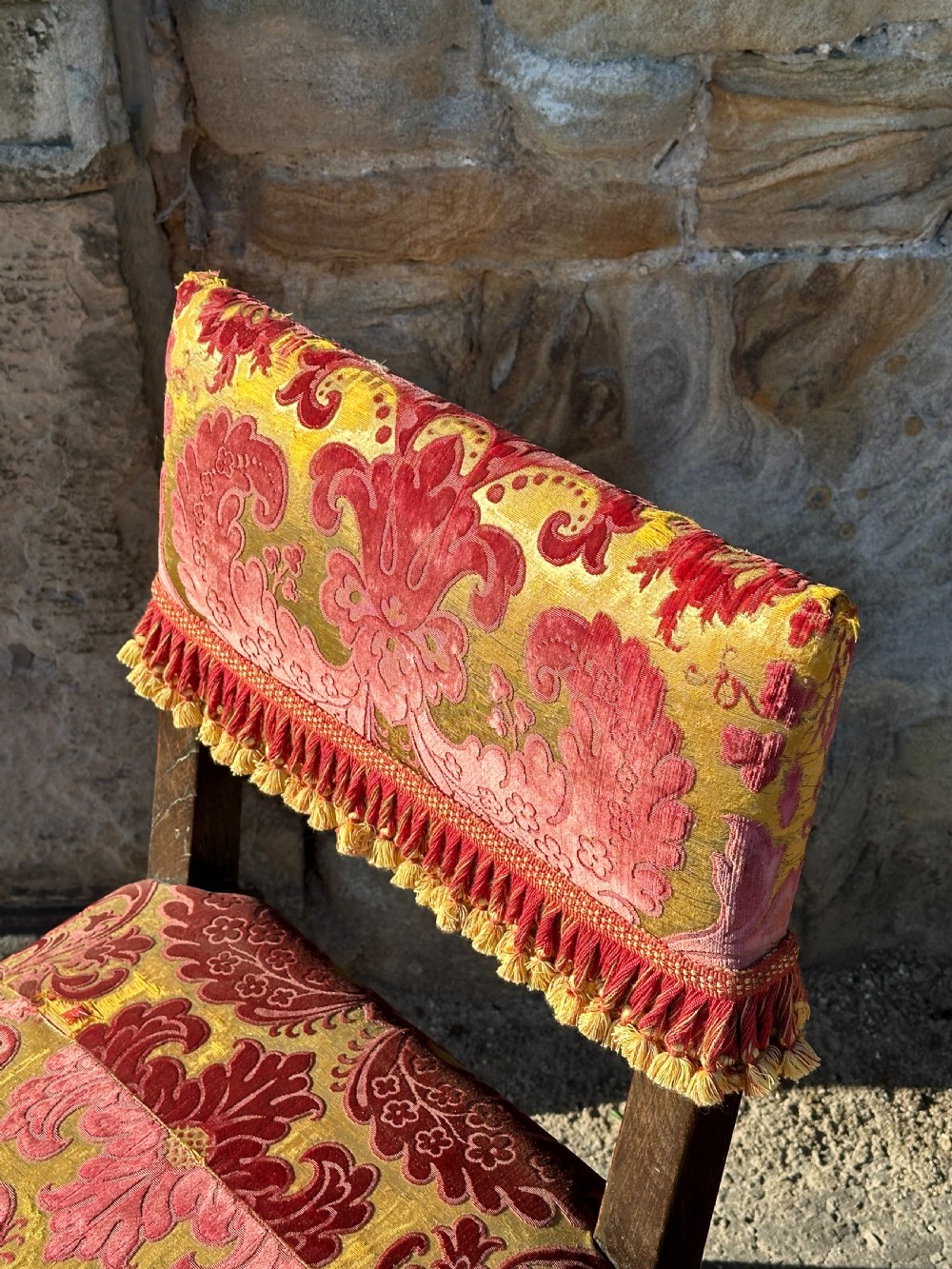 A pair of Charles II style oak and cut-silk velvet upholstered side chairs, early 19th century View VI