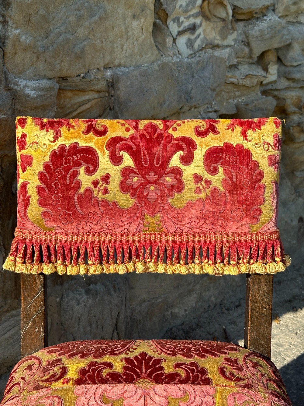 A pair of Charles II style oak and cut-silk velvet upholstered side chairs, early 19th century View VII