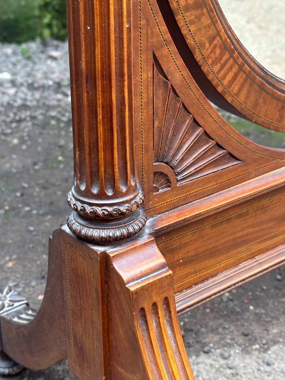 An extraordinary 19th century carved and inlaid satinwood swing mirror, by Holland & Sons or similar View IV