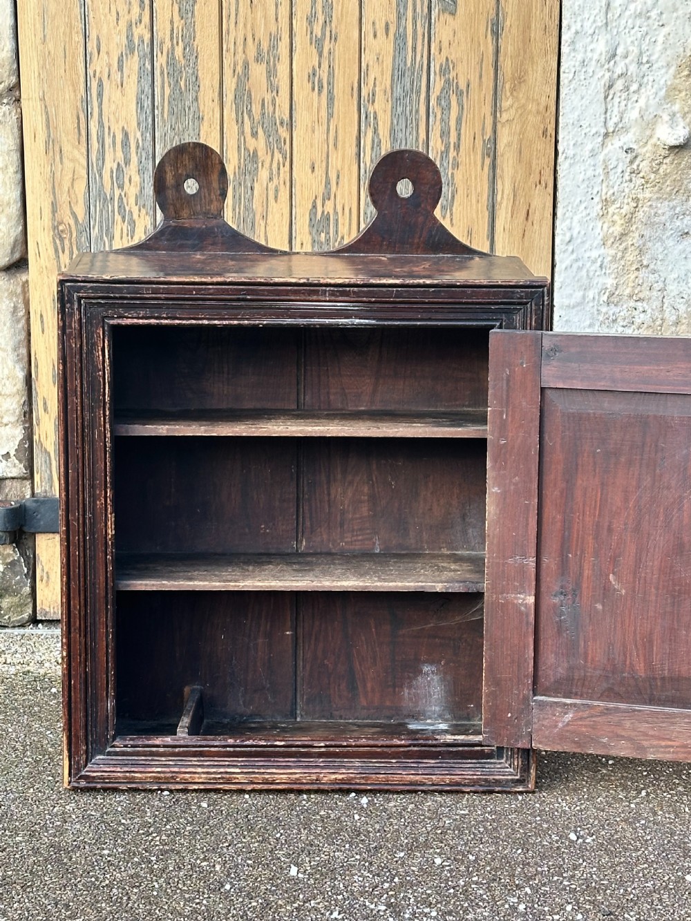 An interesting elm and pine Mural cabinet, British, circa late 17th /early 18th century View V