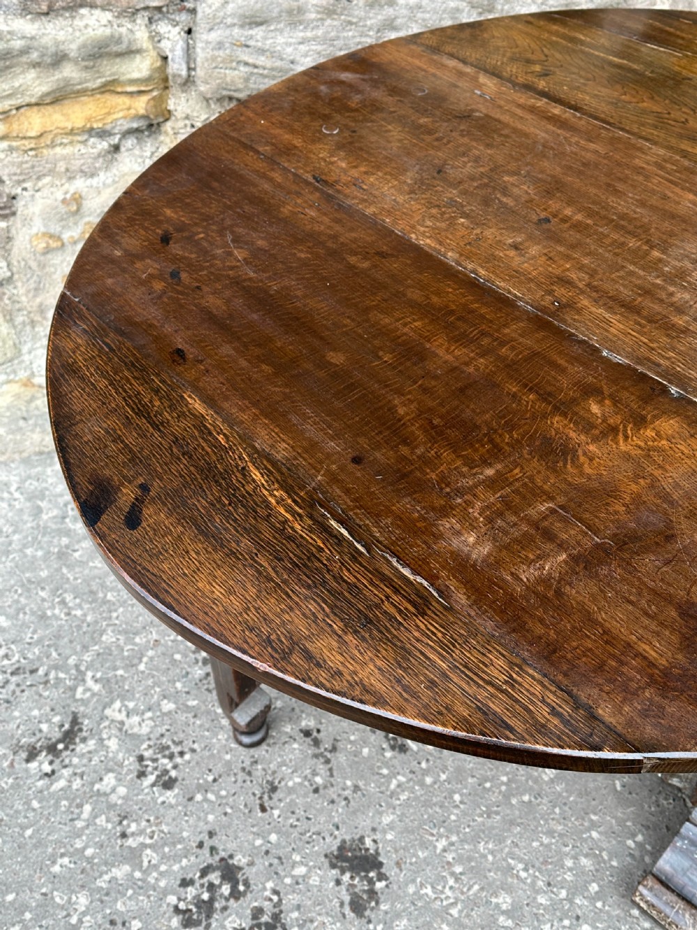 An oak joined Tavern  table c.1650-1680, with repairs and replacements View III