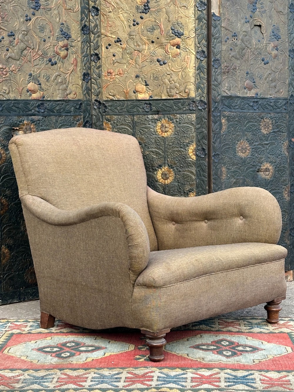 A large Victorian walnut country house easy armchair