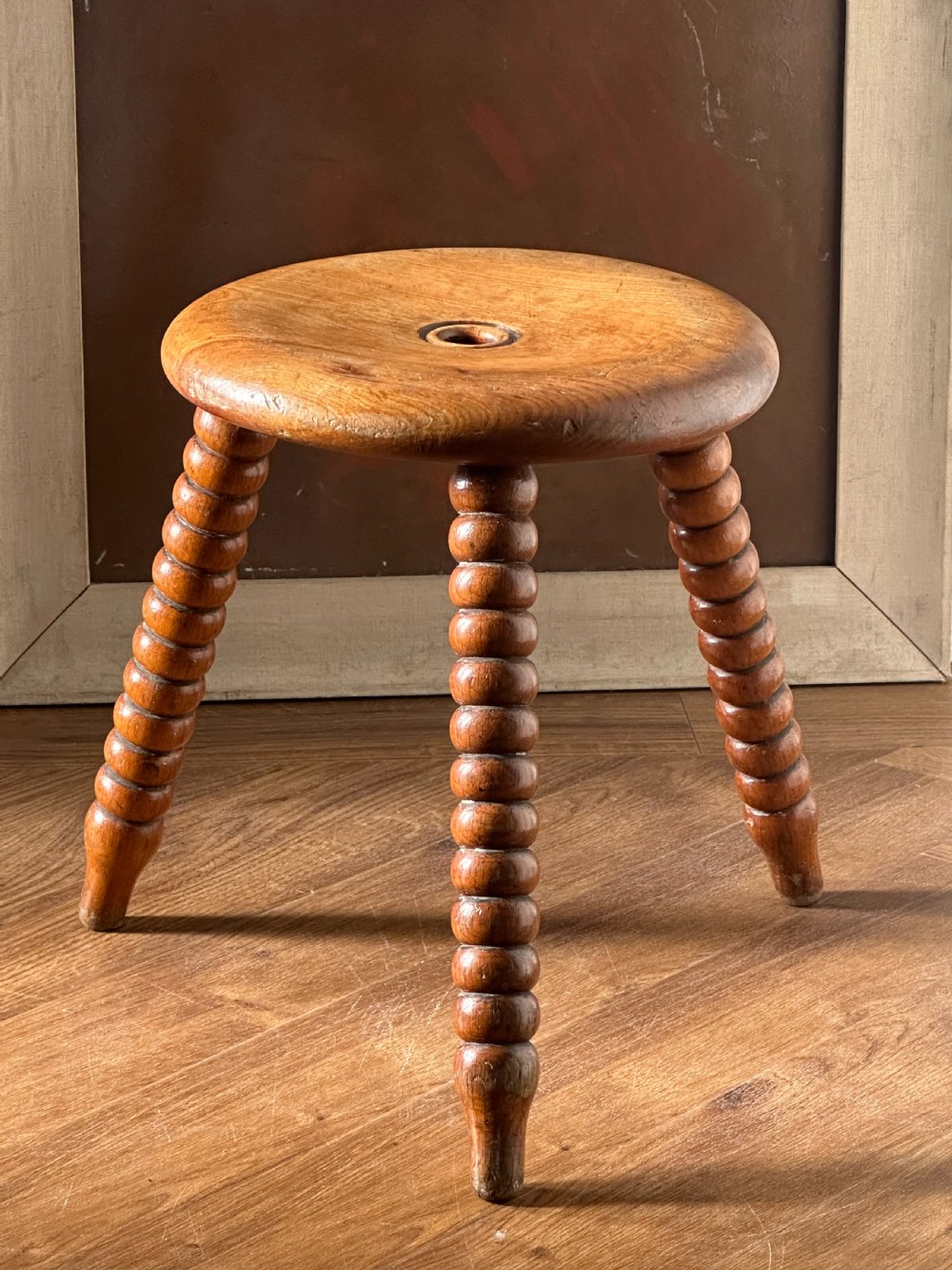 A Scottish 19th century solid birch stool. View III