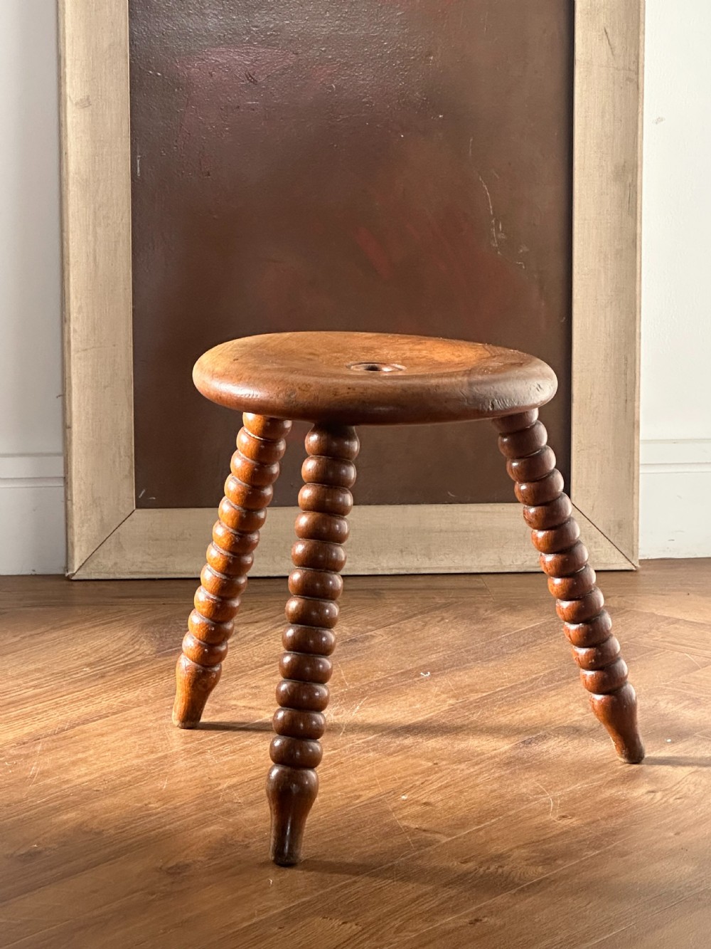 A Scottish 19th century solid birch stool. View IV