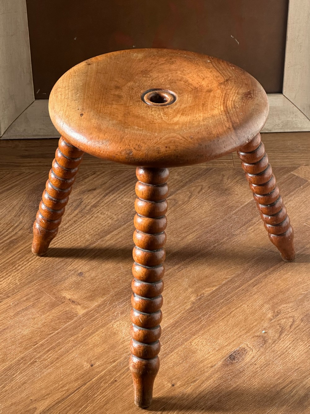 A Scottish 19th century solid birch stool. View V