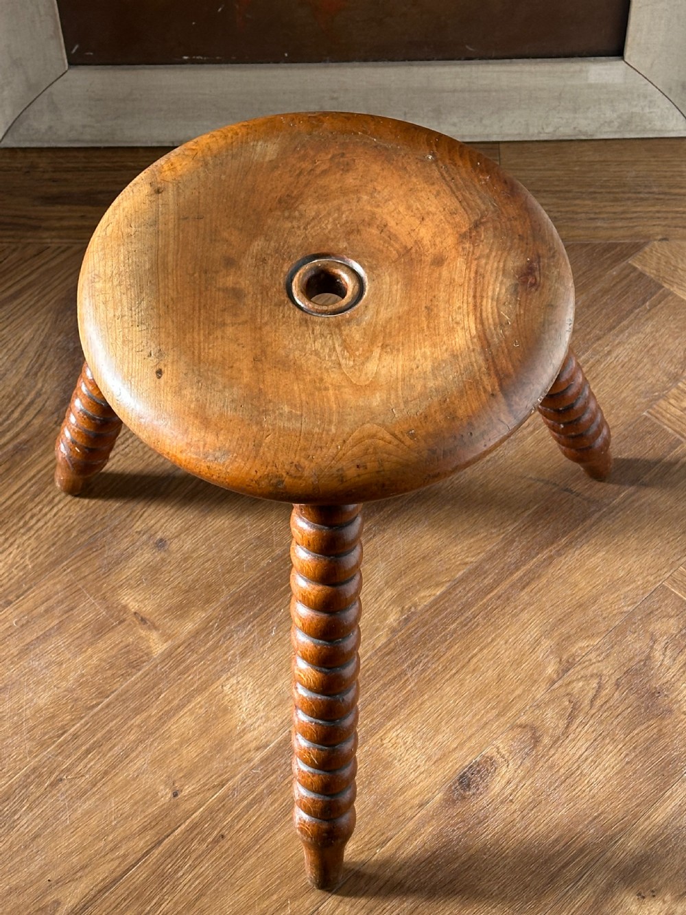 A Scottish 19th century solid birch stool. View VI