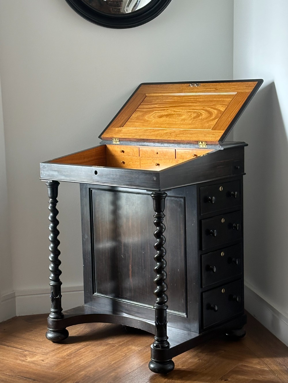 A fine English Regency ebony and satinwood-lined Davenport Desk View II