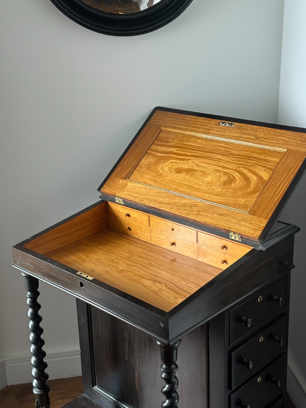 A fine English Regency ebony and satinwood-lined Davenport Desk View III