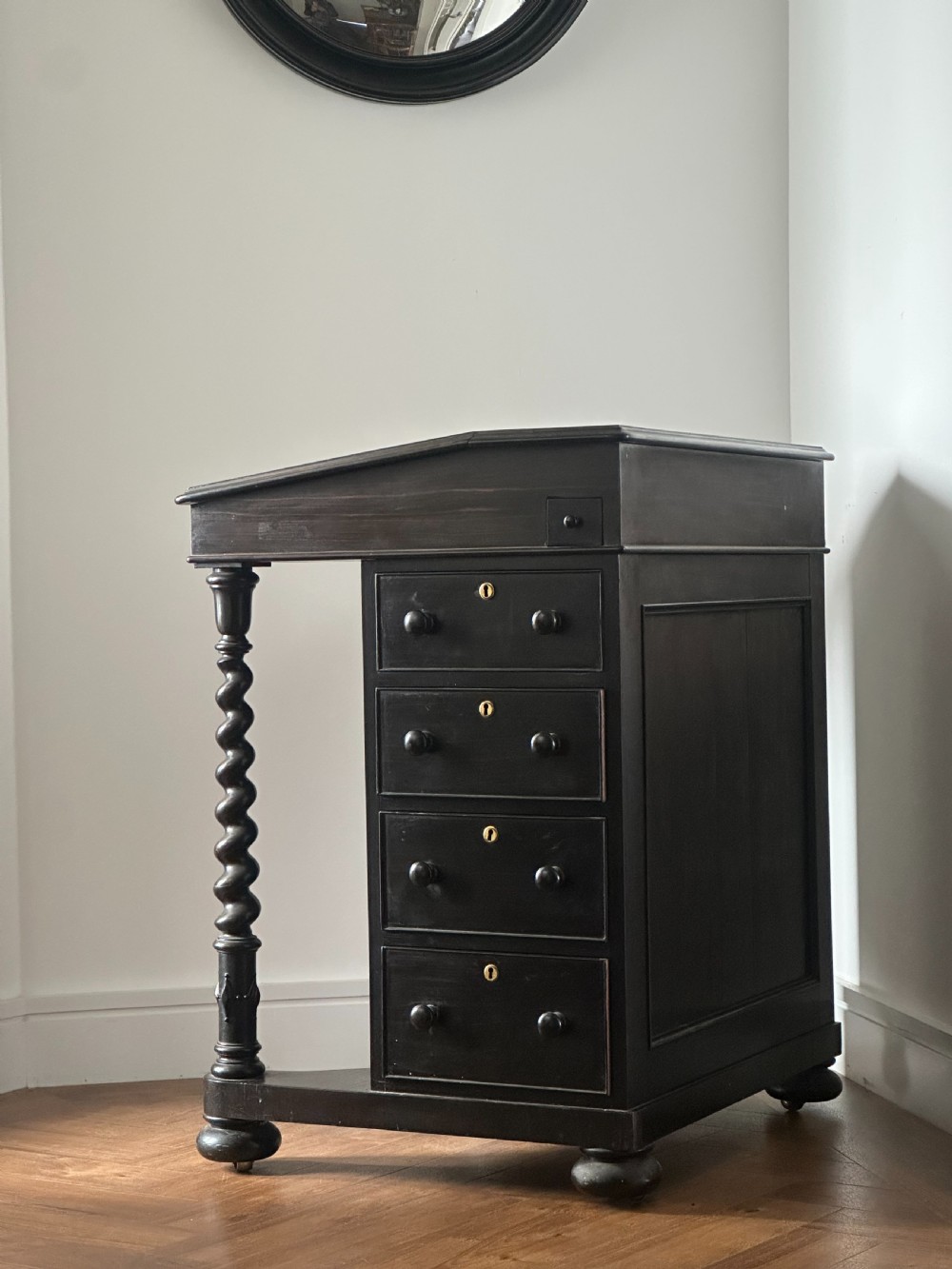 A fine English Regency ebony and satinwood-lined Davenport Desk View VII
