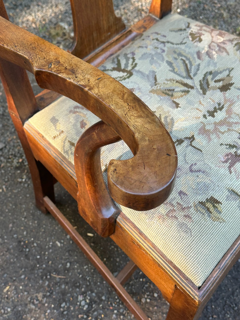 A Scottish George III walnut 'caqueteuse' elbow chair, third quarter 18th century View VI
