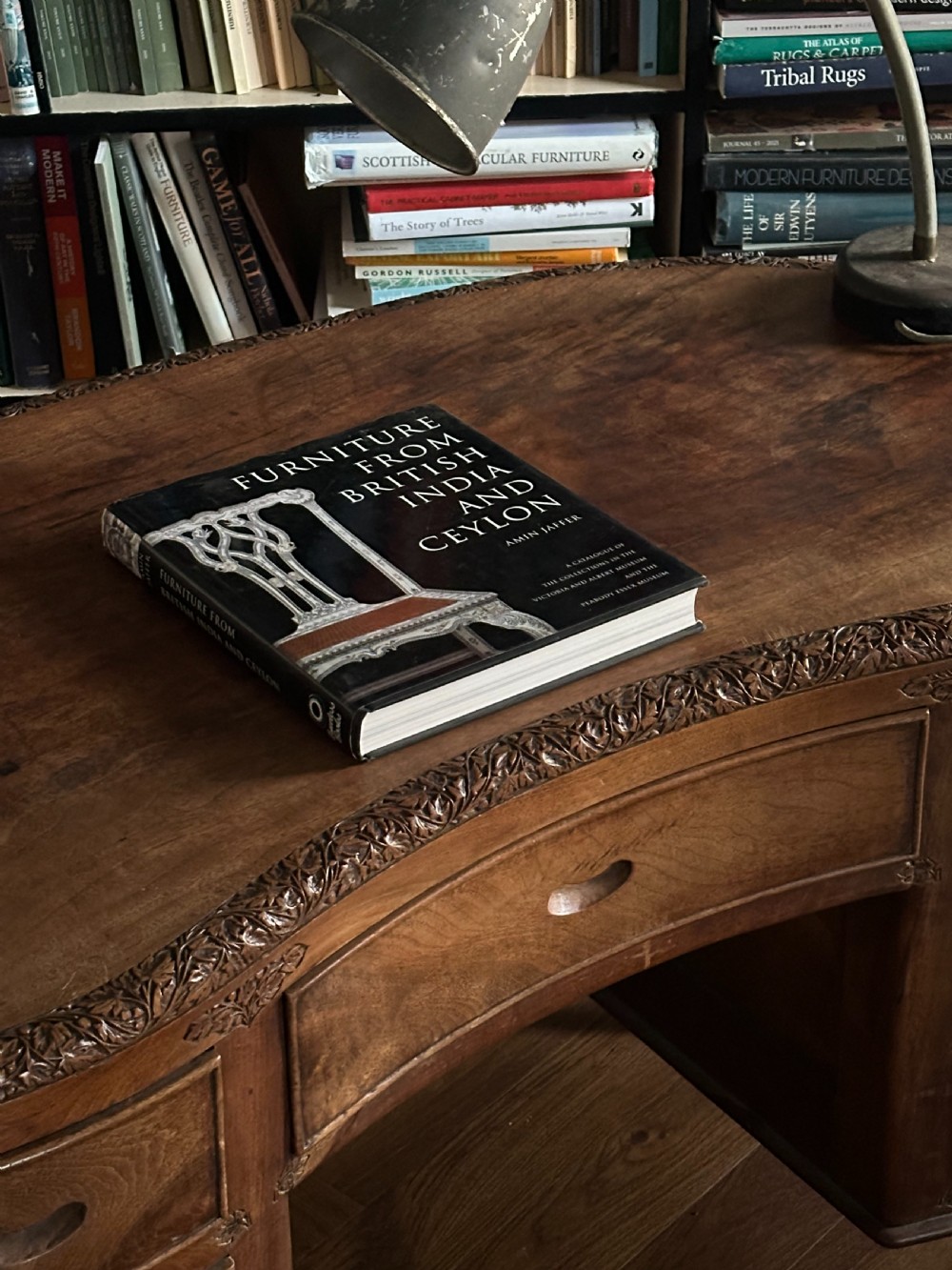 An Anglo Indian solid walnut kidney-shaped desk, possibly Kashmir. 1920's View XIII