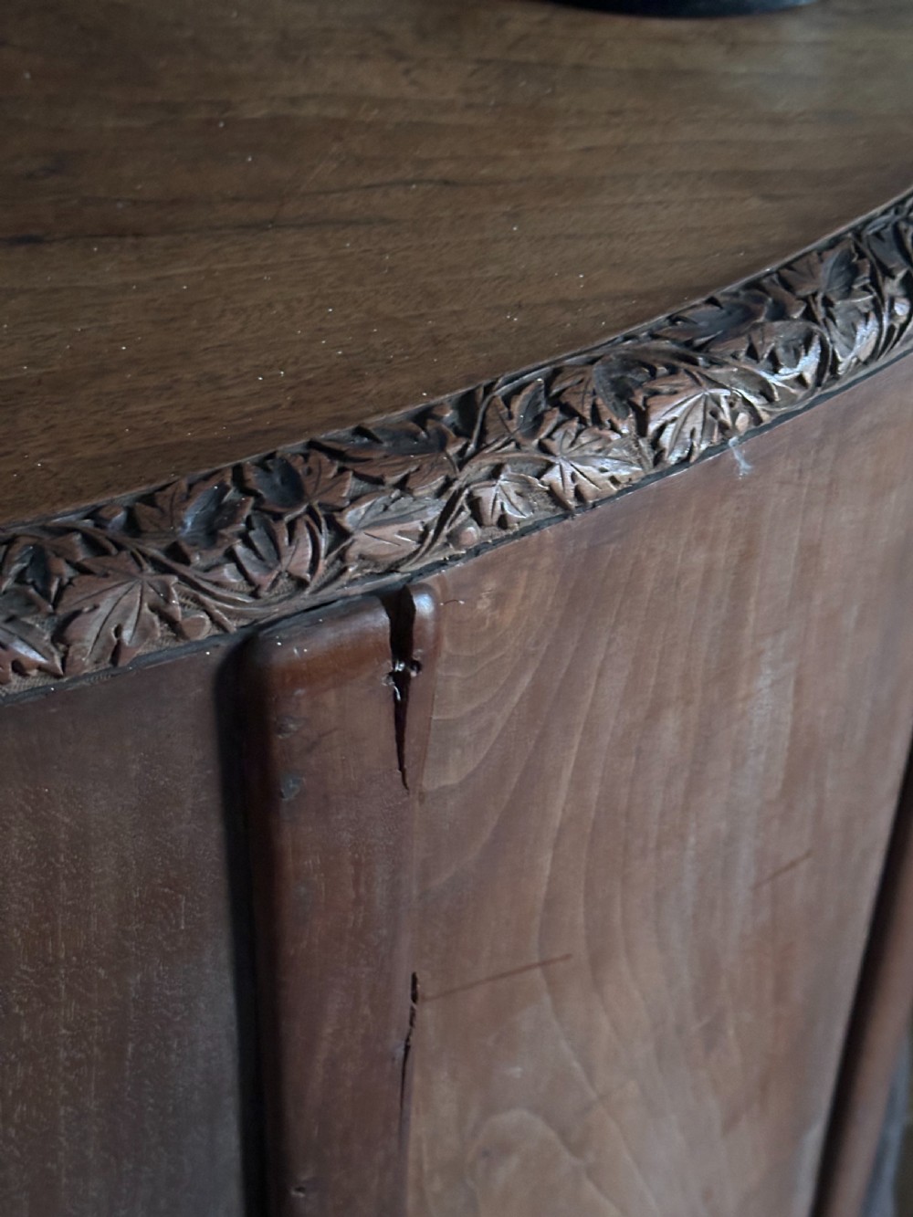 An Anglo Indian solid walnut kidney-shaped desk, possibly Kashmir. 1920's View XIV