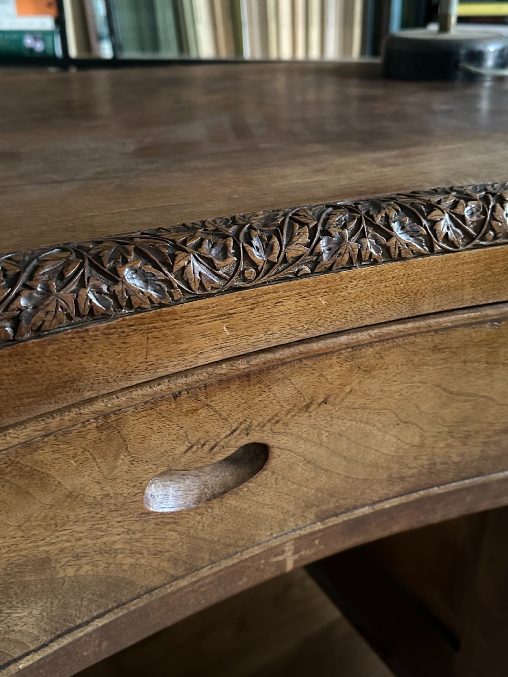 An Anglo Indian solid walnut kidney-shaped desk, possibly Kashmir. 1920's View XVI