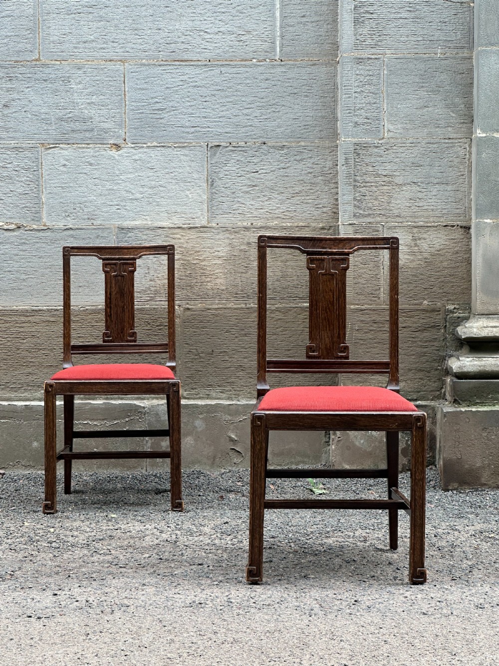 A good quality pair of stained ash 'Chinese' side chairs
