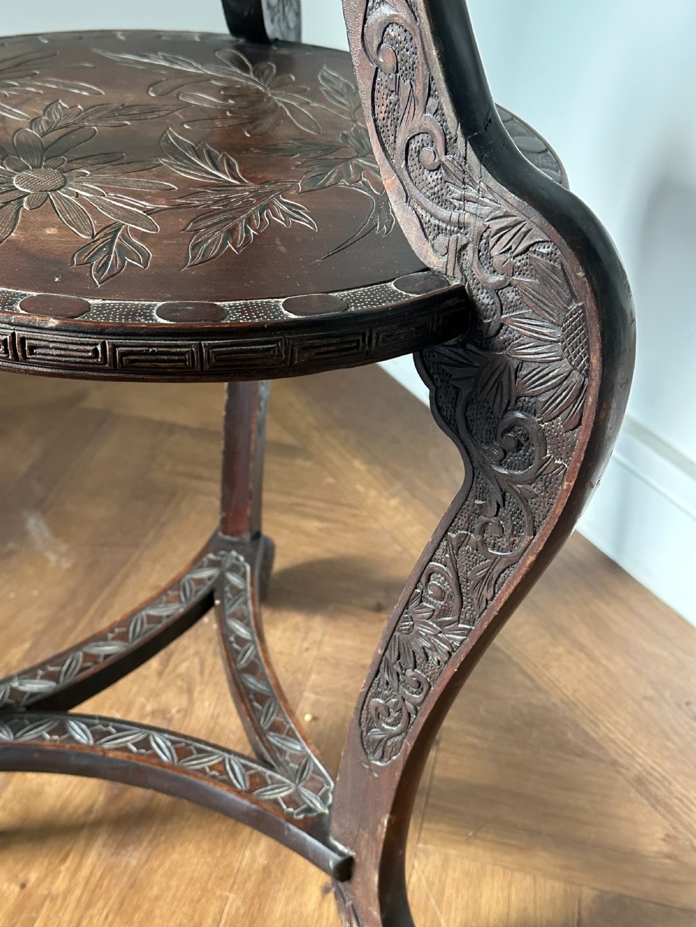 A Japanese Export carved two tier vase stand, Meiji Era View IV