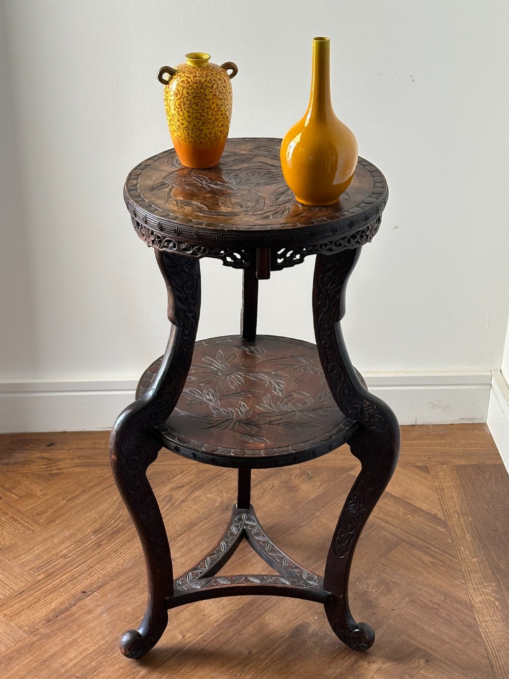 A Japanese Export carved two tier vase stand, Meiji Era View V