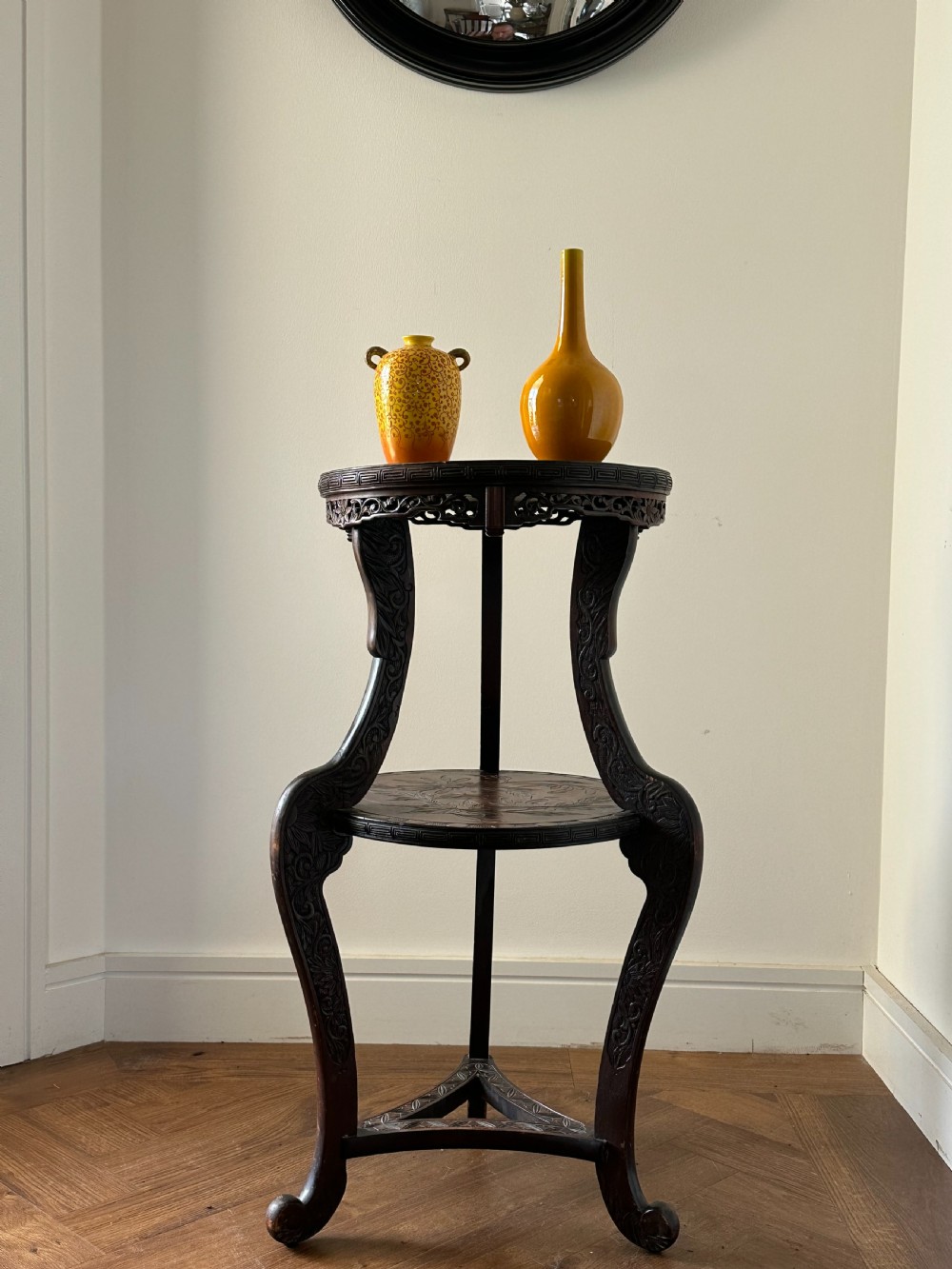 A Japanese Export carved two tier vase stand, Meiji Era View VI