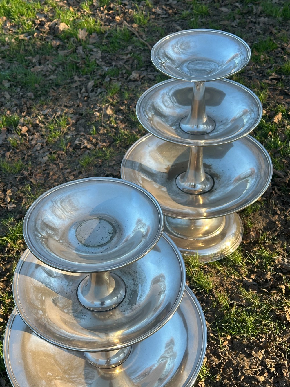 A striking pair of American silver-plated three tier stands by R. Wallace, Connecticut for use on the ocean liner SS Leviathan, c.1923 View III