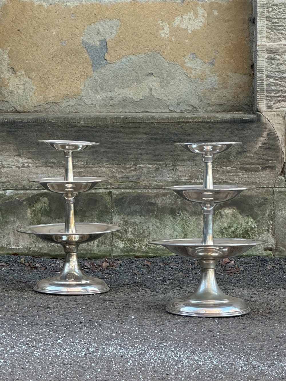 A striking pair of American silver-plated three tier stands by R. Wallace, Connecticut for use on the ocean liner SS Leviathan, c.1923 View IV