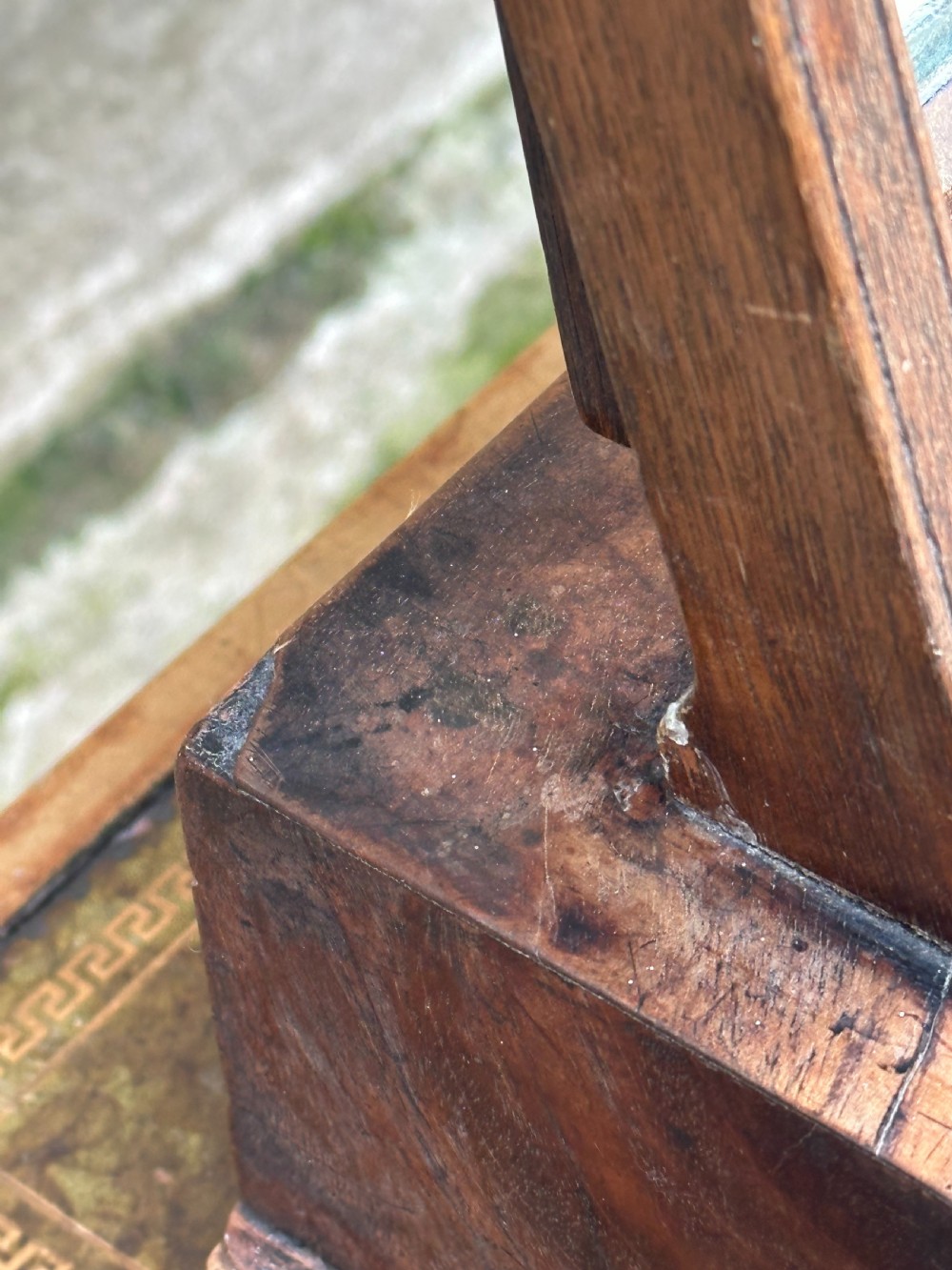 A mid-18th-century George II mahogany toilet mirror with a rectangular swing glass supported by side uprights above a drawers base. View II
