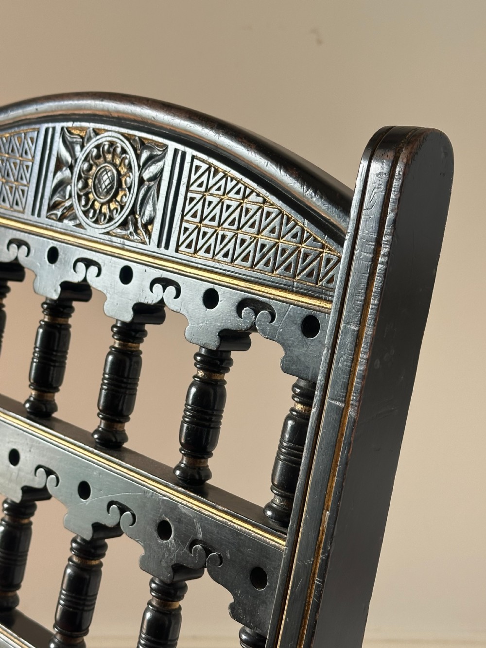 Bruce Talbert (1838-1881) A Gothic Revival ebonised mahogany folding chair, probably made by Gillows View VII