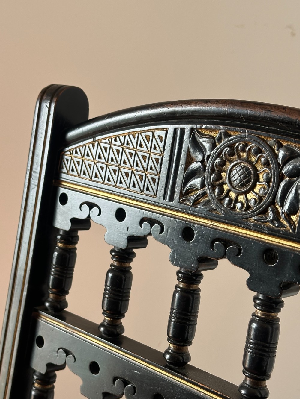 Bruce Talbert (1838-1881) A Gothic Revival ebonised mahogany folding chair, probably made by Gillows View VIII