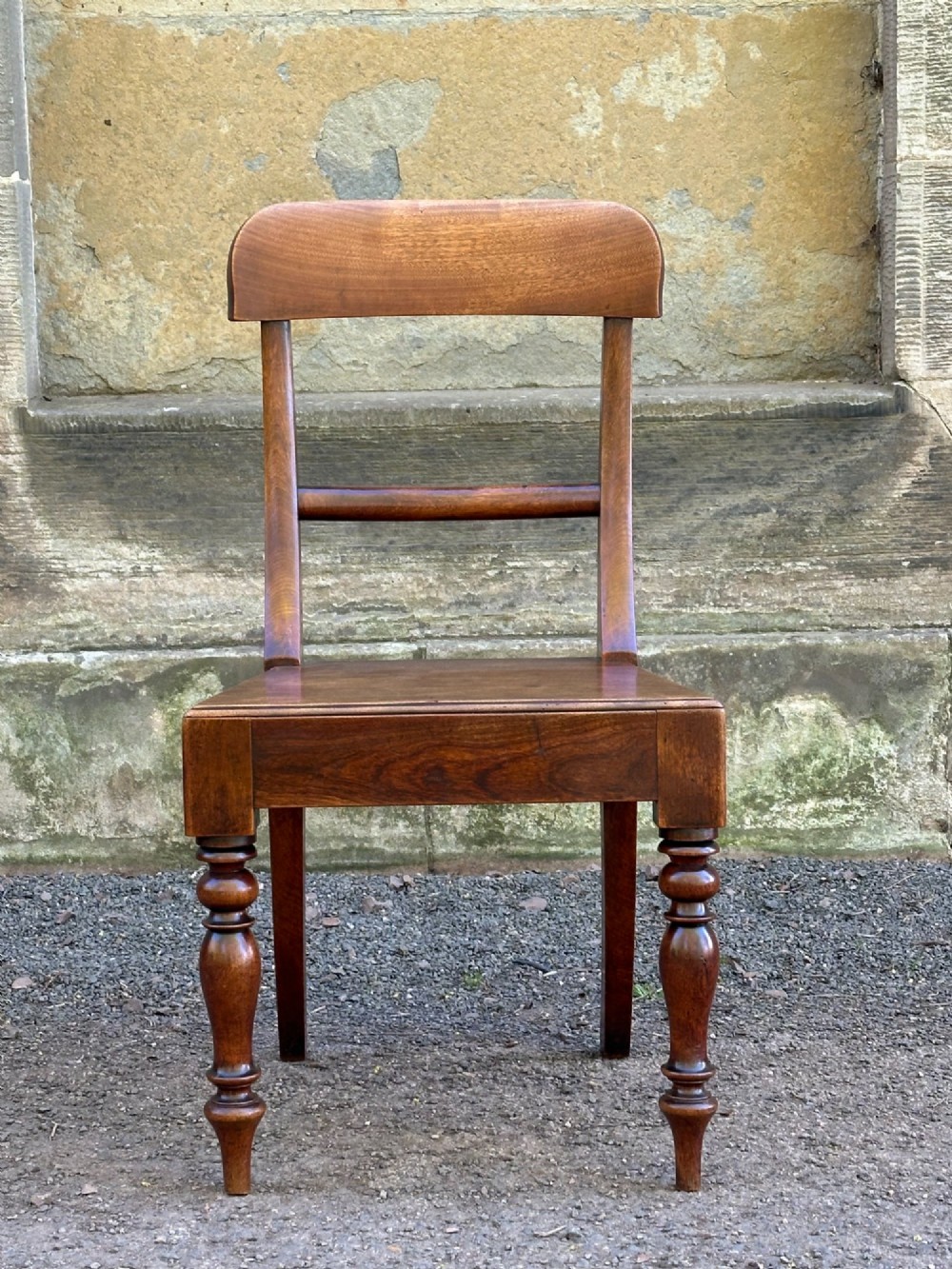 A set of four Victorian birch side chairs featuring curved top rails, turned front legs, and solid timber seats. View III