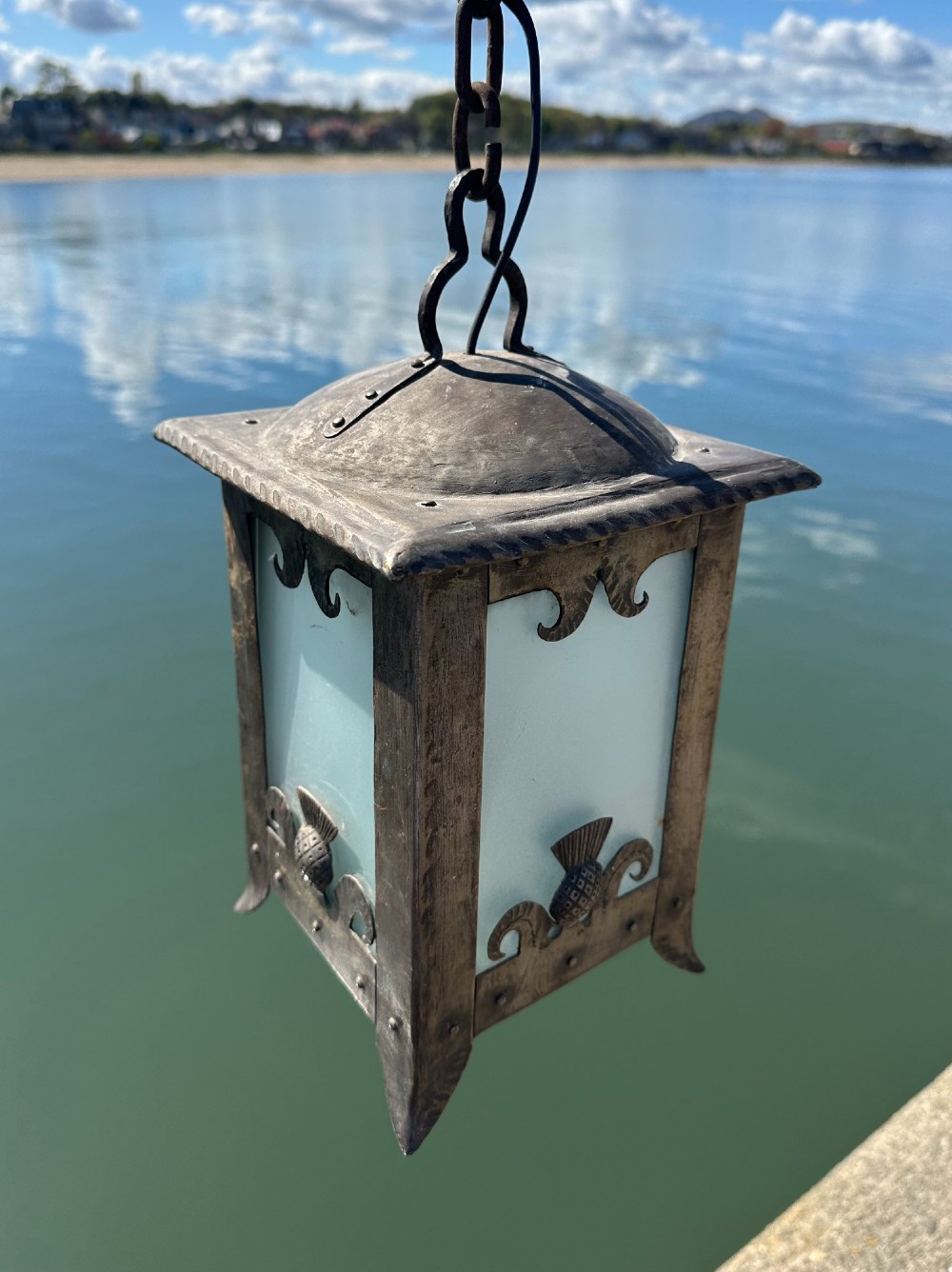 A Scottish Arts and Crafts steel hall lantern