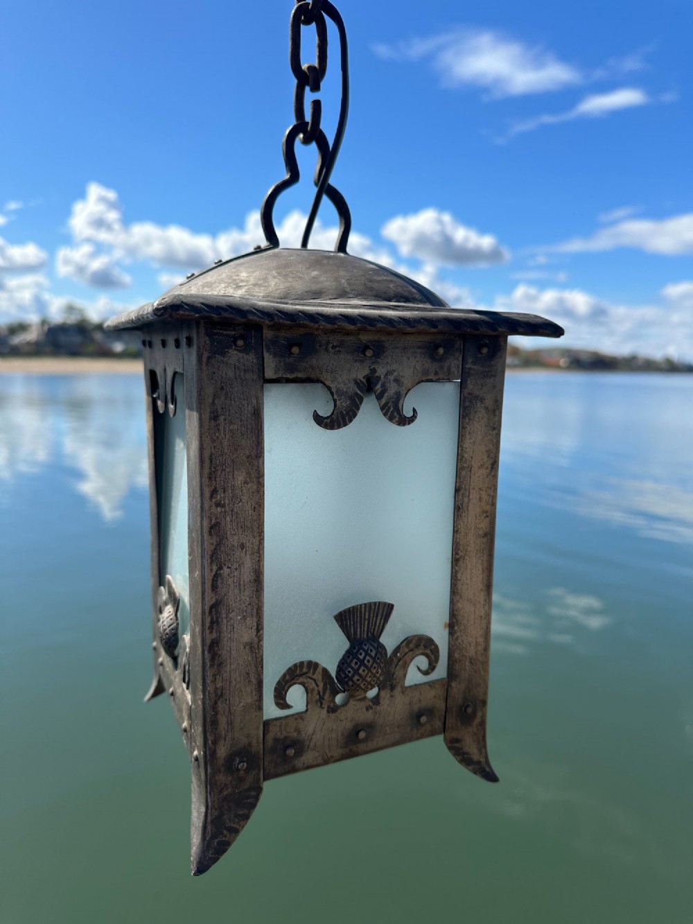 A Scottish Arts and Crafts steel hall lantern View V